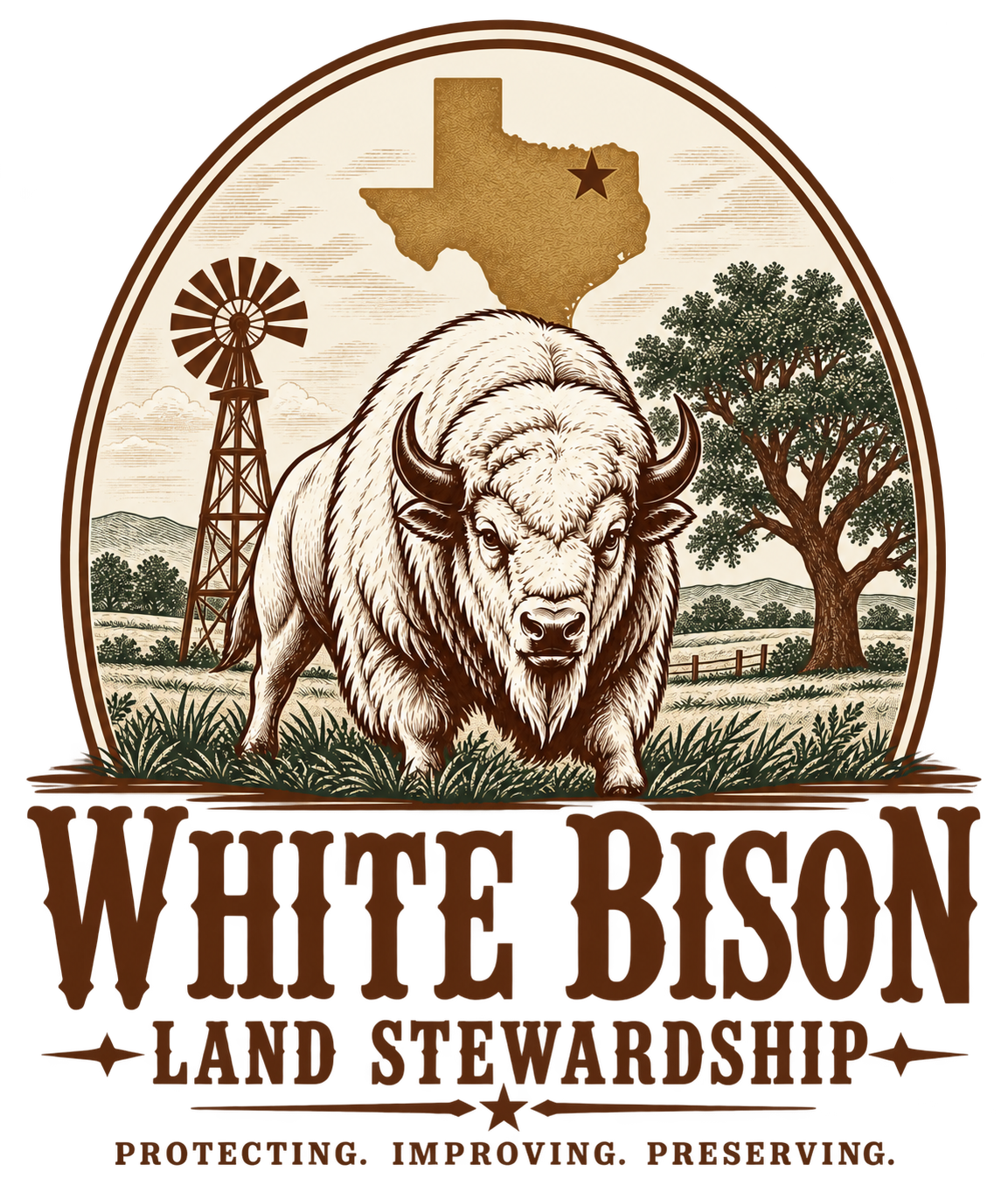 Texas Ranchero badge with an assertive white bison